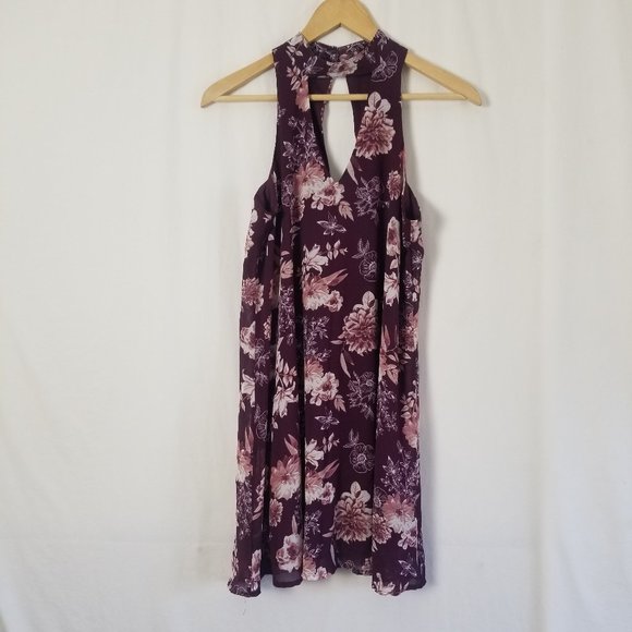 Miami Keyhole neckline  maroon floral sleeveless dress size XS (155) - Picture 2 of 7